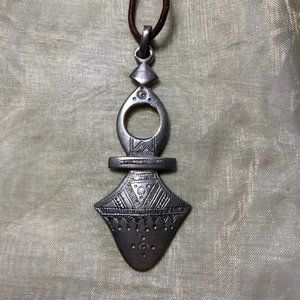 Geometric handmade silver cross pendant / necklace, North African design